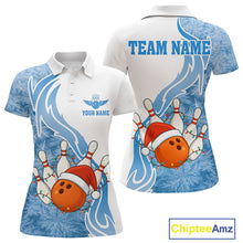 Load image into Gallery viewer, White and Blue Ice pattern Christmas Bowling shirts for Women Custom Xmas Team bowling jerseys NQS10967