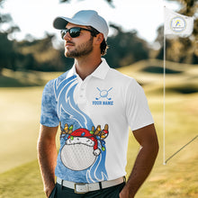 Load image into Gallery viewer, White and Blue Ice pattern Mens Christmas Golf Shirts Custom unique golf polos for men Xmas gifts NQS10968