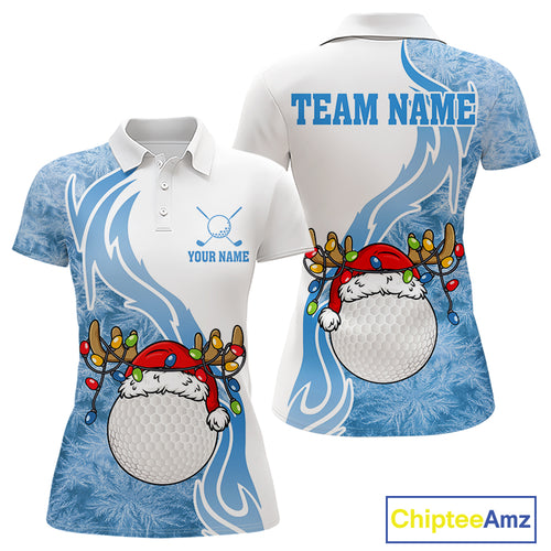 White and Blue Ice pattern Womens Christmas Golf Shirt Custom unique golf polos for ladies Xmas gift NQS10968