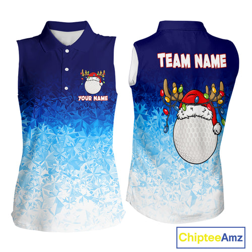 Blue Ice pattern Womens Christmas Sleeveless Polo Golf Shirts Custom Christmas golf gifts NQS10970