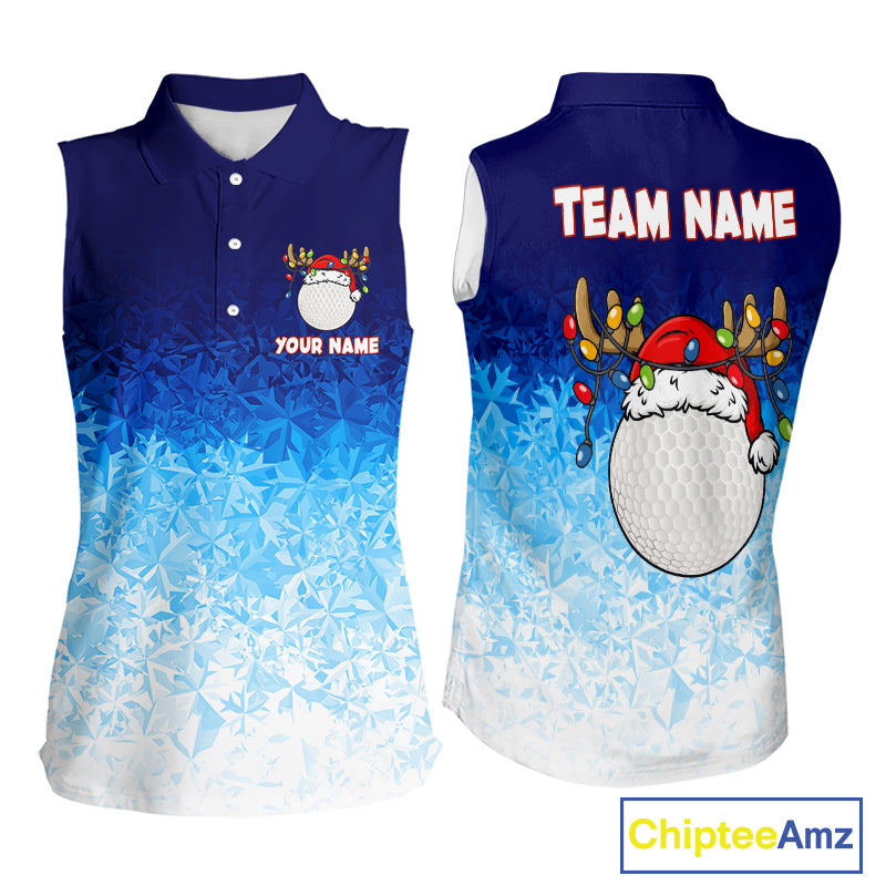 Blue Ice pattern Womens Christmas Sleeveless Polo Golf Shirts Custom Christmas golf gifts NQS10970