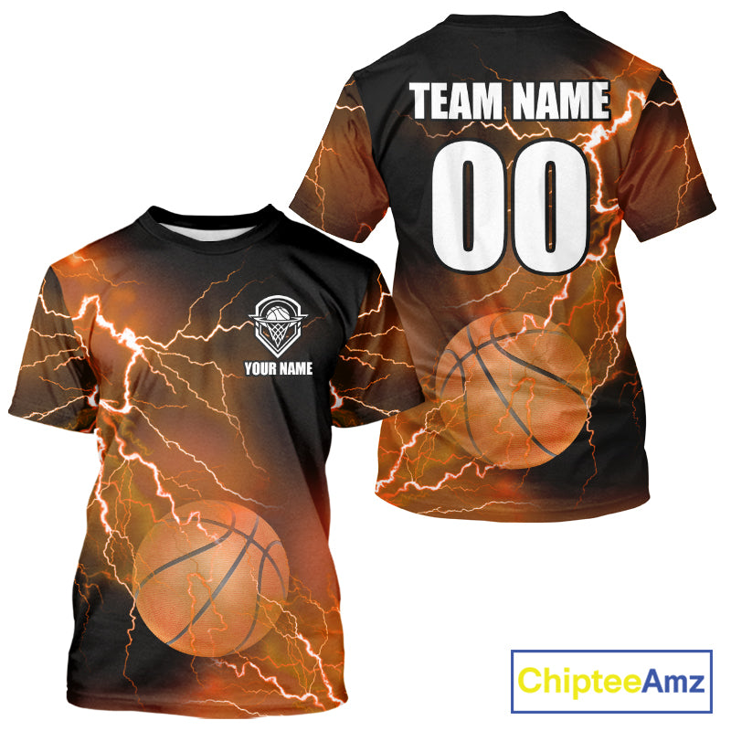 Custom orange lightning thunder Basketball Team Jersey, personalized All Over Print Basketball Shirts NQS11354