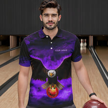 Load image into Gallery viewer, Personalized Purple Flame Eagle Custom Bowling Team Shirts For Mens, Fire Eagle Bowling League Jersey NQS9615