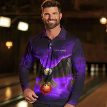 Load image into Gallery viewer, Personalized Purple Flame Eagle Custom Bowling Team Shirts For Mens, Fire Eagle Bowling League Jersey NQS9615