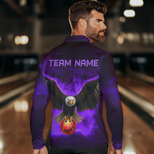 Load image into Gallery viewer, Personalized Purple Flame Eagle Custom Bowling Team Shirts For Mens, Fire Eagle Bowling League Jersey NQS9615