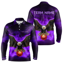 Load image into Gallery viewer, Personalized Purple Flame Eagle Custom Bowling Team Shirts For Mens, Fire Eagle Bowling League Jersey NQS9615