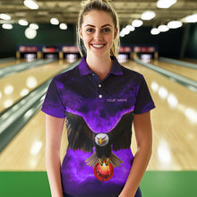 Load image into Gallery viewer, Personalized Purple Flame Eagle Custom Bowling Team Shirts For Women, Fire Eagle Bowling League Jersey NQS9615