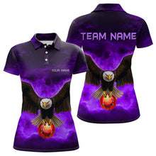 Load image into Gallery viewer, Personalized Purple Flame Eagle Custom Bowling Team Shirts For Women, Fire Eagle Bowling League Jersey NQS9615