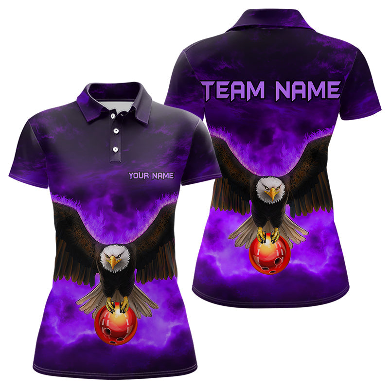Personalized Purple Flame Eagle Custom Bowling Team Shirts For Women, Fire Eagle Bowling League Jersey NQS9615