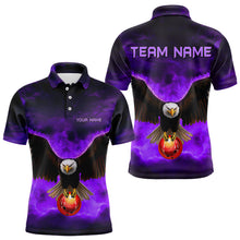 Load image into Gallery viewer, Personalized Purple Flame Eagle Custom Bowling Team Shirts For Mens, Fire Eagle Bowling League Jersey NQS9615