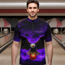 Load image into Gallery viewer, Personalized Purple Flame Eagle Custom Bowling Team Shirts For Mens, Fire Eagle Bowling League Jersey NQS9615