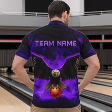 Load image into Gallery viewer, Personalized Purple Flame Eagle Custom Bowling Team Shirts For Mens, Fire Eagle Bowling League Jersey NQS9615