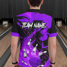 Load image into Gallery viewer, Eagle flame bowling ball and pins custom Mens Bowling Shirts, team bowling jerseys | Purple NQS9617
