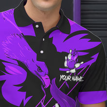 Load image into Gallery viewer, Eagle flame bowling ball and pins custom Mens Bowling Shirts, team bowling jerseys | Purple NQS9617