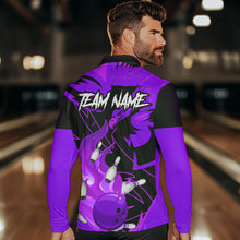 Load image into Gallery viewer, Eagle flame bowling ball and pins custom Mens Bowling Shirts, team bowling jerseys | Purple NQS9617
