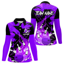 Load image into Gallery viewer, Eagle flame bowling ball and pins custom Women Bowling Shirts, team bowling jerseys | Purple NQS9617