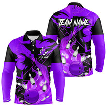 Load image into Gallery viewer, Eagle flame bowling ball and pins custom Mens Bowling Shirts, team bowling jerseys | Purple NQS9617