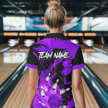 Load image into Gallery viewer, Eagle flame bowling ball and pins custom Women Bowling Shirts, team bowling jerseys | Purple NQS9617
