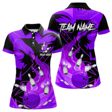 Load image into Gallery viewer, Eagle flame bowling ball and pins custom Women Bowling Shirts, team bowling jerseys | Purple NQS9617
