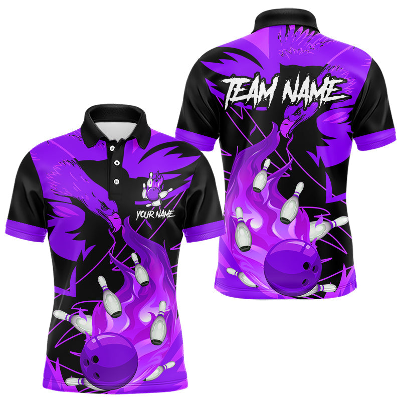 Eagle flame bowling ball and pins custom Mens Bowling Shirts, team bowling jerseys | Purple NQS9617