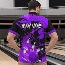 Load image into Gallery viewer, Eagle flame bowling ball and pins custom Mens Bowling Shirts, team bowling jerseys | Purple NQS9617