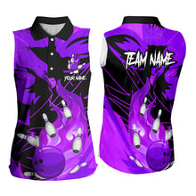 Load image into Gallery viewer, Eagle flame bowling ball and pins custom Bowling Sleeveless Polo Shirt, team bowling jerseys | Purple NQS9617
