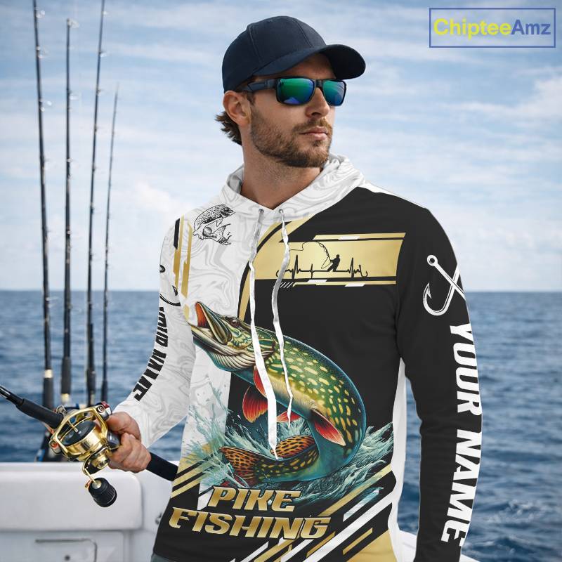 Personalized Northern Pike fishing shirts Custom sun protection Pike fishing team jerseys | Gold NQS11688