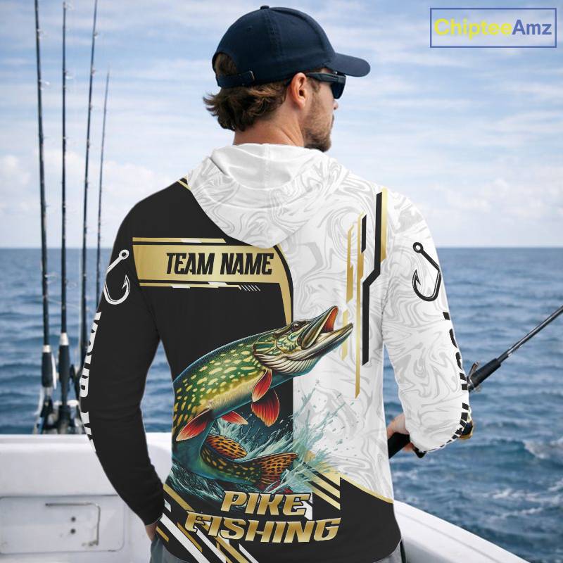 Personalized Northern Pike fishing shirts Custom sun protection Pike fishing team jerseys | Gold NQS11688
