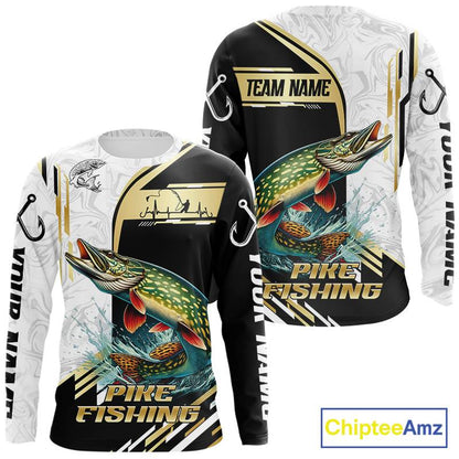 Personalized Northern Pike fishing shirts Custom sun protection Pike fishing team jerseys | Gold NQS11688