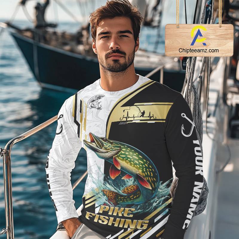 Personalized Northern Pike fishing shirts Custom sun protection Pike fishing team jerseys | Gold NQS11688