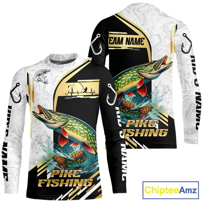Personalized Northern Pike fishing shirts Custom sun protection Pike fishing team jerseys | Gold NQS11688