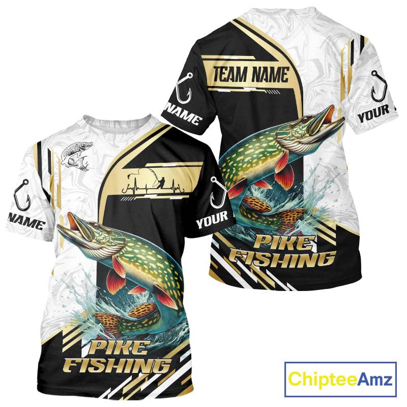 Personalized Northern Pike fishing shirts Custom sun protection Pike fishing team jerseys | Gold NQS11688