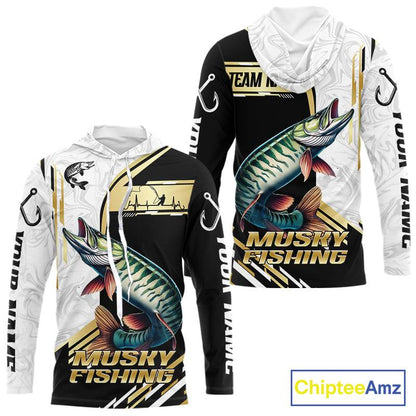 Personalized Musky fishing shirts Custom sun protection Muskie fishing team jerseys | Gold NQS11689