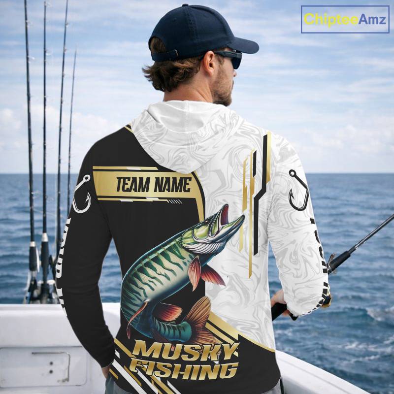 Personalized Musky fishing shirts Custom sun protection Muskie fishing team jerseys | Gold NQS11689