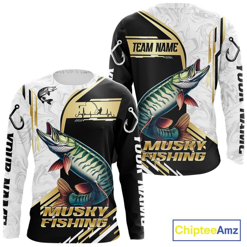 Personalized Musky fishing shirts Custom sun protection Muskie fishing team jerseys | Gold NQS11689