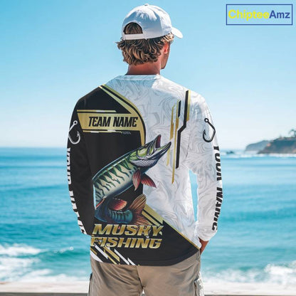 Personalized Musky fishing shirts Custom sun protection Muskie fishing team jerseys | Gold NQS11689