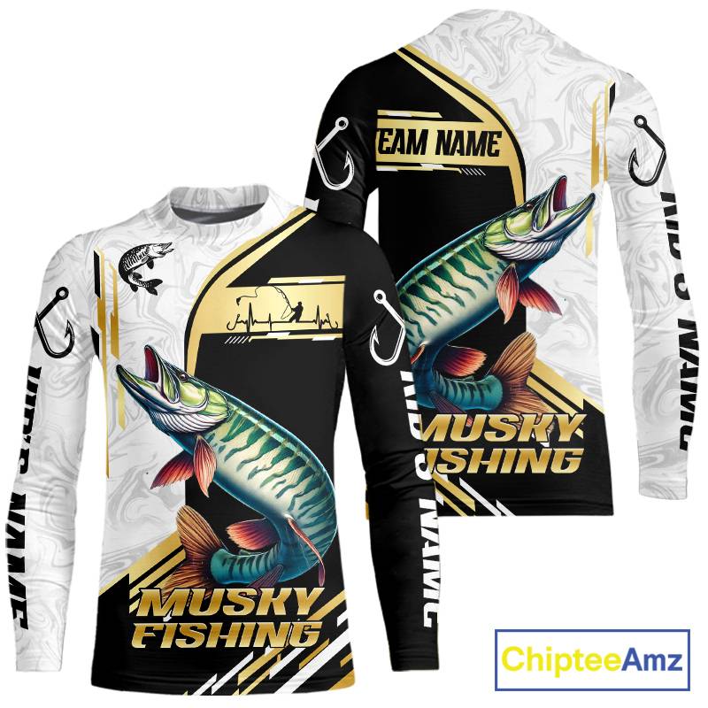 Personalized Musky fishing shirts Custom sun protection Muskie fishing team jerseys | Gold NQS11689