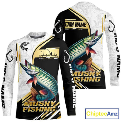 Personalized Musky fishing shirts Custom sun protection Muskie fishing team jerseys | Gold NQS11689