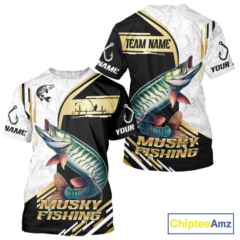 Personalized Musky fishing shirts Custom sun protection Muskie fishing team jerseys | Gold NQS11689