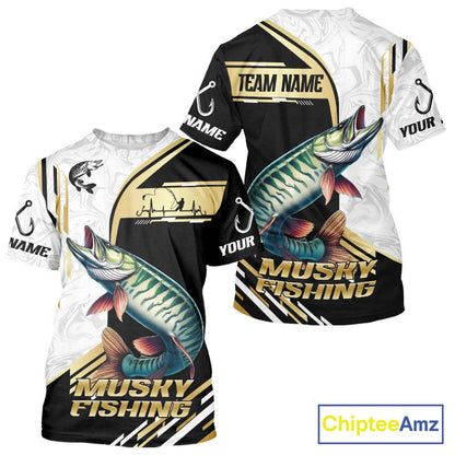 Personalized Musky fishing shirts Custom sun protection Muskie fishing team jerseys | Gold NQS11689