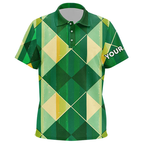 Green yellow argyle plaid pattern Kid golf polo shirts custom Kid golf shirts, green golf tops NQS7372