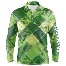 Load image into Gallery viewer, Green argyle plaid pattern Mens golf polo shirts custom mens golf apparel, green golf tops NQS7373