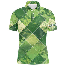 Load image into Gallery viewer, Green argyle plaid pattern Mens golf polo shirts custom mens golf apparel, green golf tops NQS7373