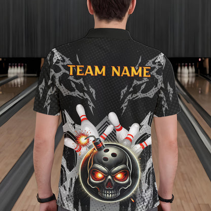 Funny Black and Gray Camo Bowling Shirt For Men Custom Skull Bowling Bomb Team bowling attire for men NQS9792