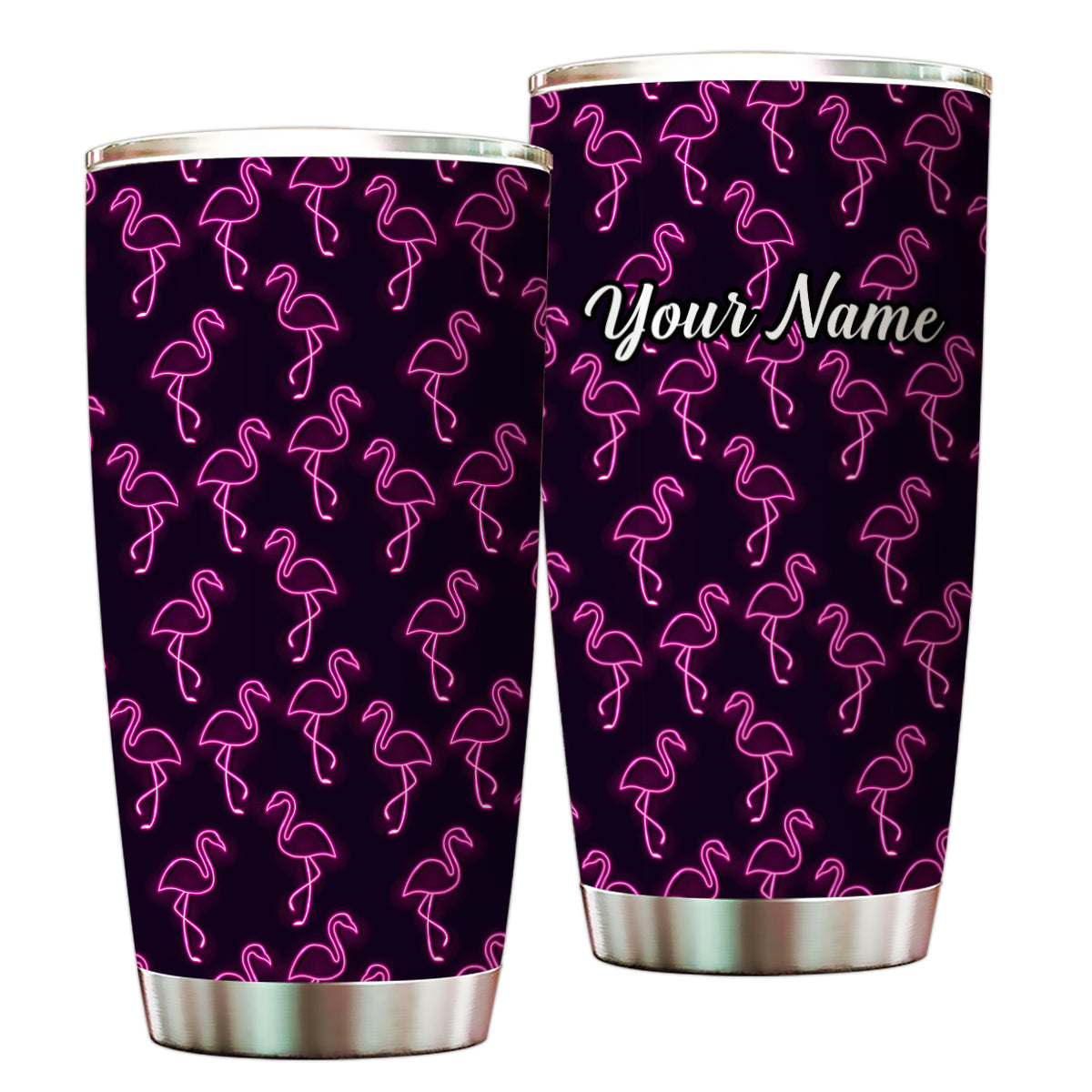 1PC neon pink flamingos pattern Custom Name Tumbler Cup, flamingos Golfing Gifts NQS9917