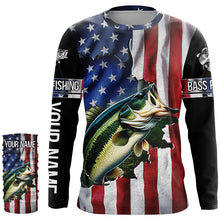 Load image into Gallery viewer, Largemouth Bass fishing American Flag Patriotic Fourth of July personalized fishing shirts NQS403