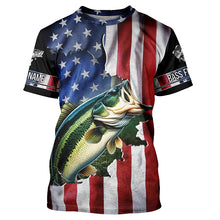 Load image into Gallery viewer, Largemouth Bass fishing American Flag Patriotic Fourth of July personalized fishing shirts NQS403