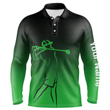 Load image into Gallery viewer, Mens golf polos shirts custom name green gradient golf apparel, coolest polo shirts for mens NQS7952