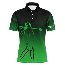 Load image into Gallery viewer, Mens golf polos shirts custom name green gradient golf apparel, coolest polo shirts for mens NQS7952