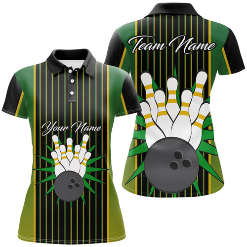 Black and Green Yellow Retro stripe Bowling Shirts For Women Custom vintage Bowling Team Bowler Jersey NQS8590